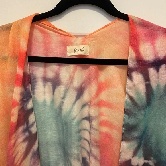 Tie-Dye Open Front Kimono - Multicolor - Picture 2 of 3